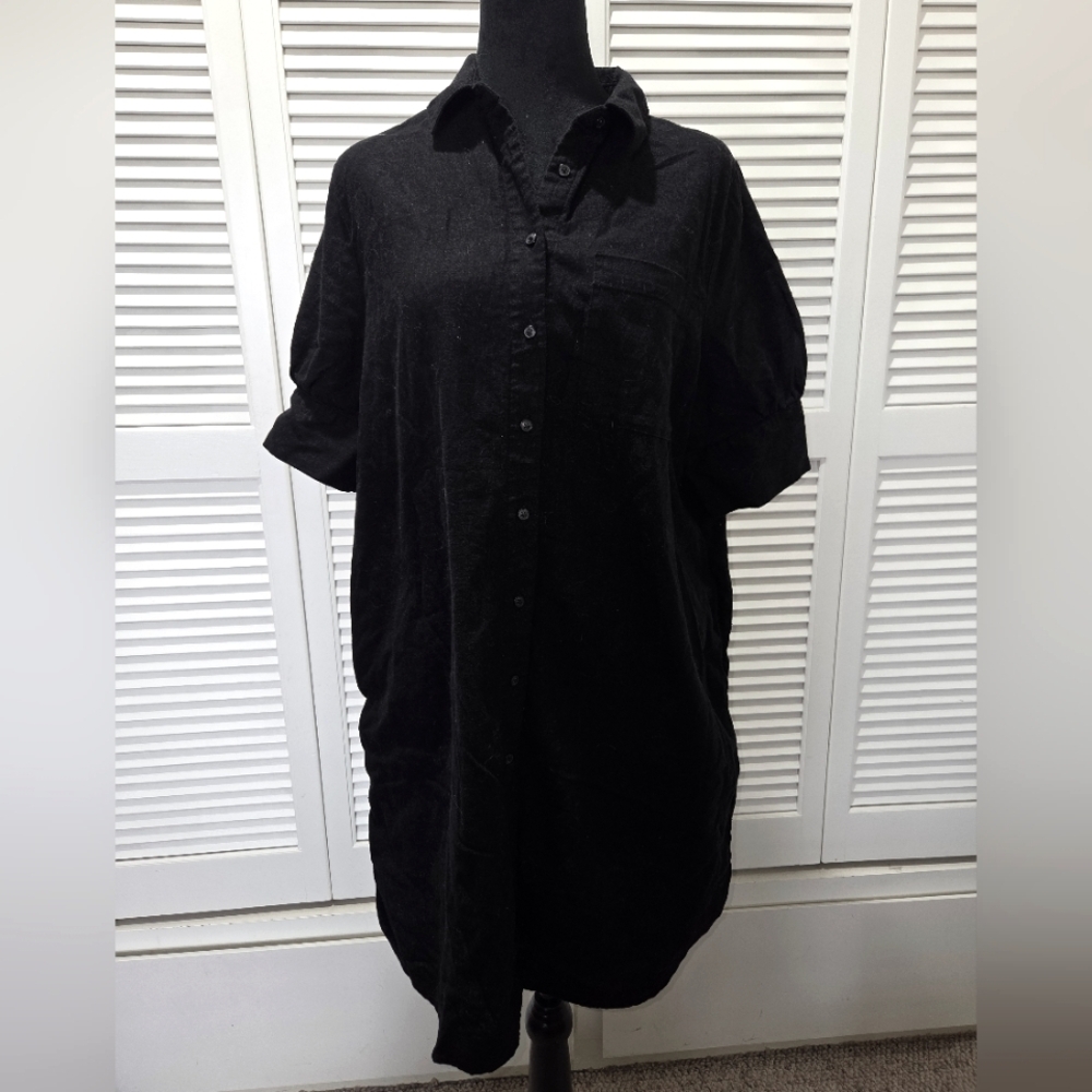 Linen Blend Black Shirt Dress